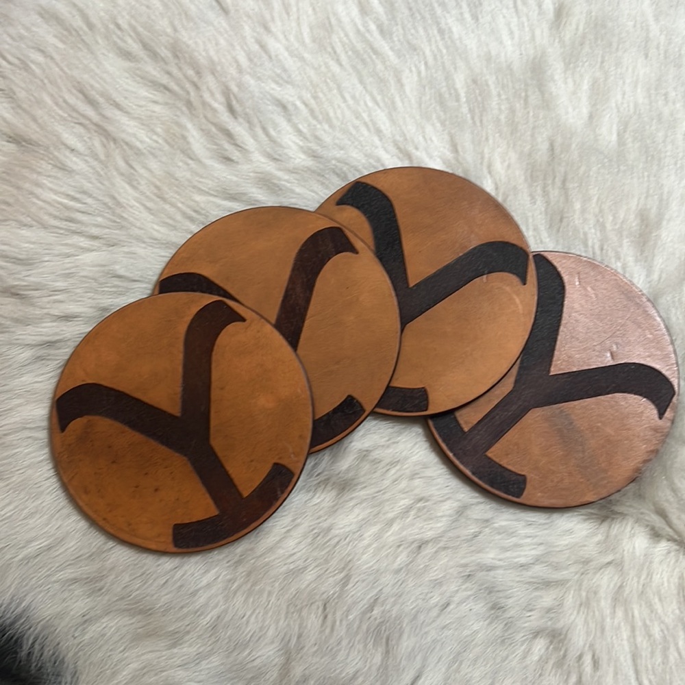 Hand Crafted Custom Leather Yellowstone Inspired Coasters Set of 4